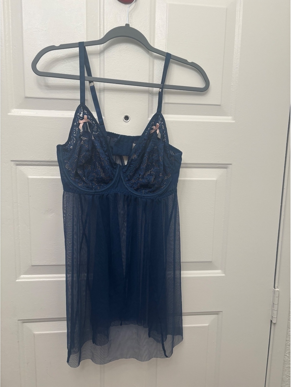 Cacique 38DD Navy Lace Mesh Babydoll Lingerie